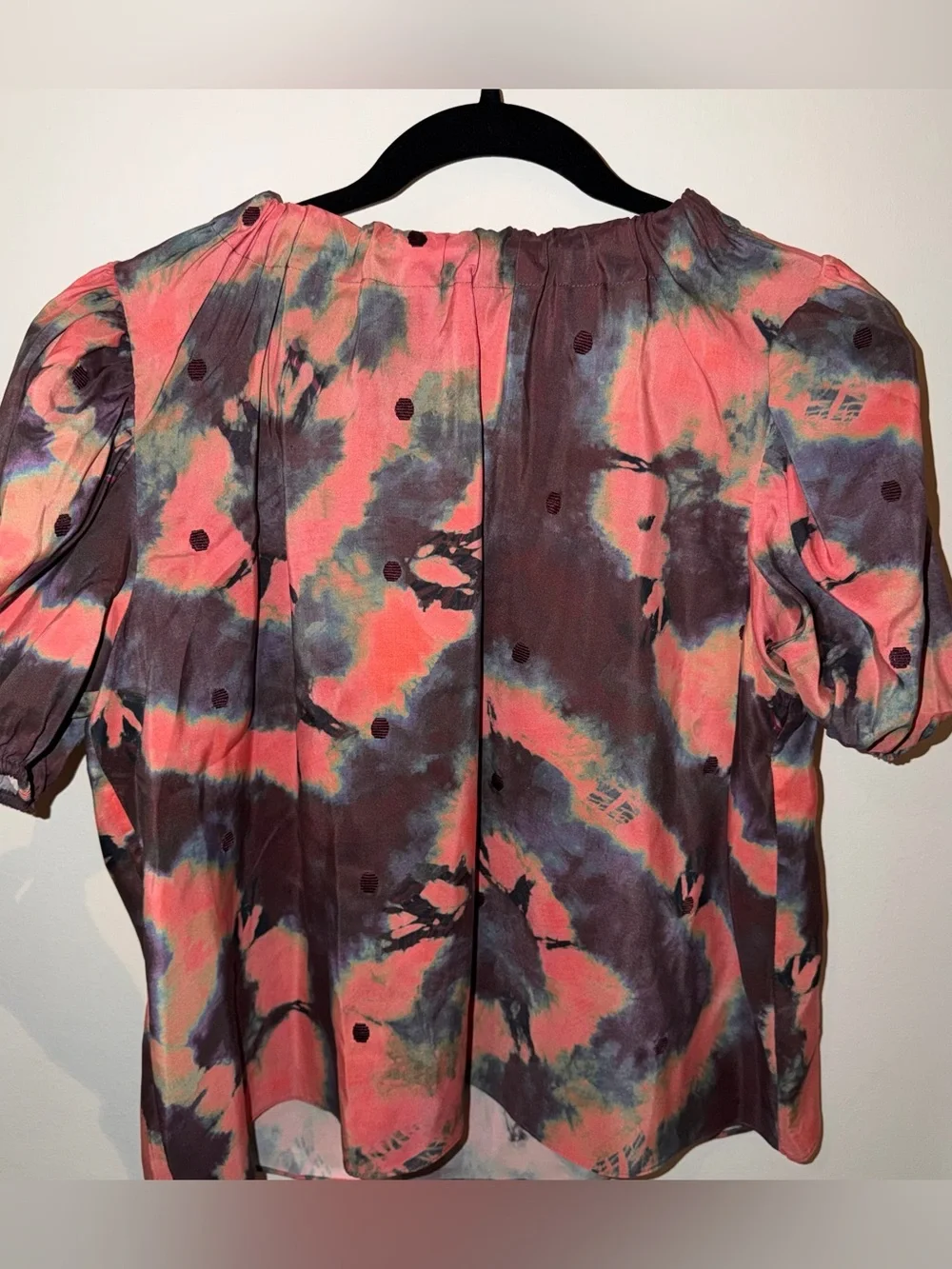 Ulla Johnson Coral Pink and Purple Tie-Dye Puff Sleeve Blouse